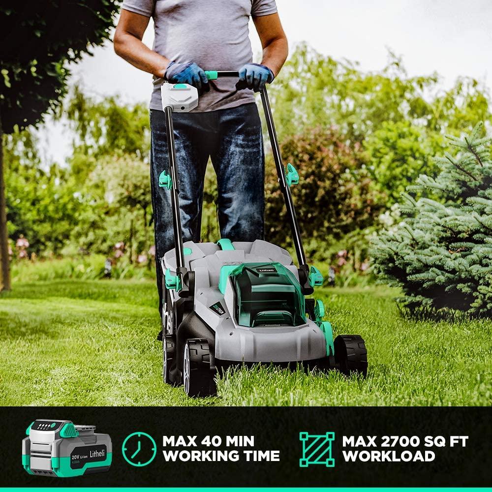 Litheli 20V Cordless Lawn Mower, Cordless Electric 13-Inch Brushless Lawn Mowerwith 4.0Ah Battery&Charger, for Garden, Yard and Farmwn