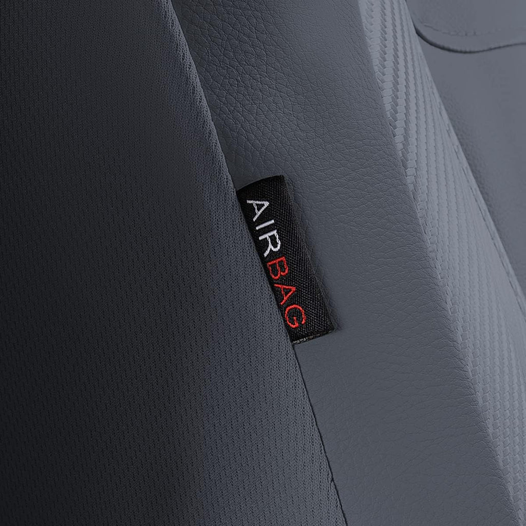 Flying Banner car seat Covers Protects Water Proof Faux Leather Carbon Fiber Front and Rear Bench Split 40/60 50/50 60/40(Gray Gray, Full Set - 8PCS)