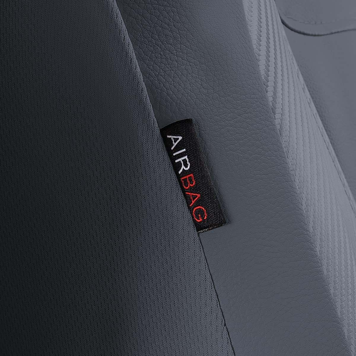 Flying Banner car seat Covers Protects Water Proof Faux Leather Carbon Fiber Front and Rear Bench Split 40/60 50/50 60/40(Gray Gray, Full Set - 8PCS)