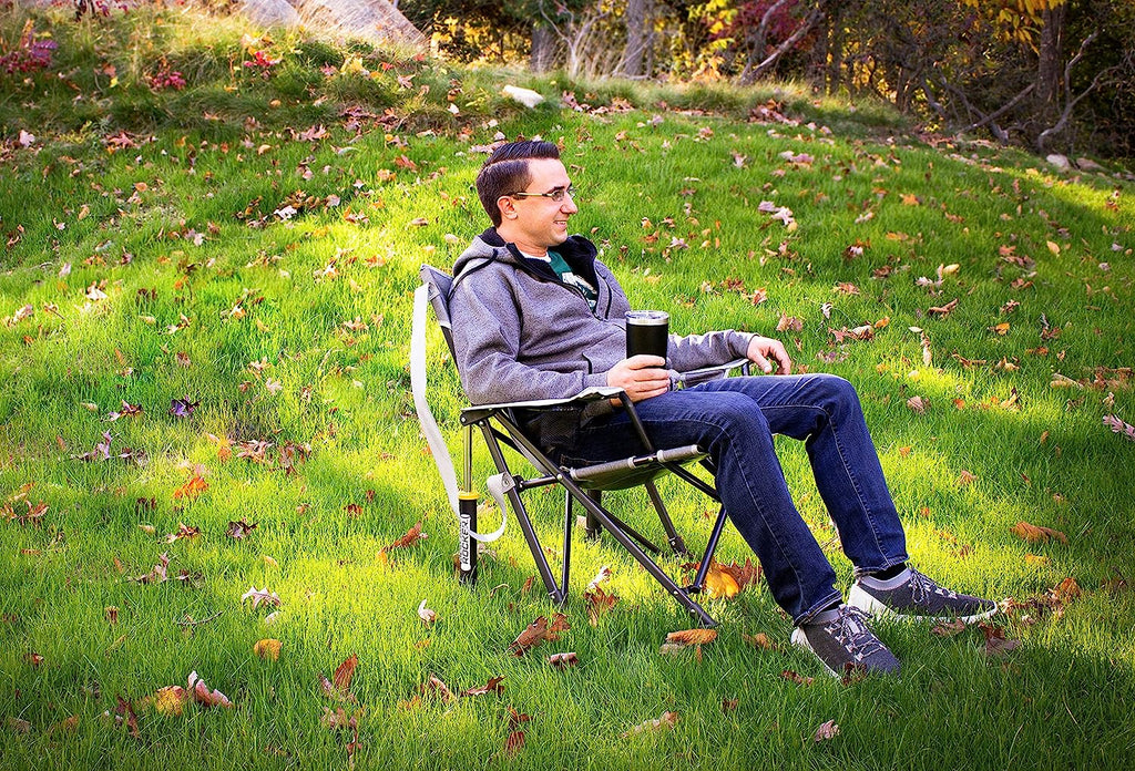 GCI Outdoor Kickback Rocker Portable Rocking Chair &amp; Outdoor Camping Chair, Heathered Indigo