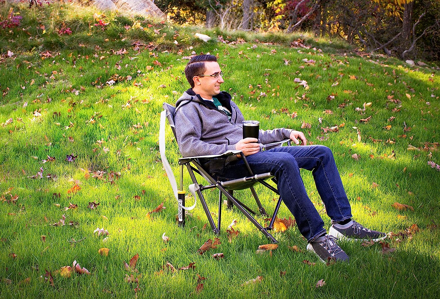 GCI Outdoor Kickback Rocker Portable Rocking Chair &amp; Outdoor Camping Chair, Heathered Indigo