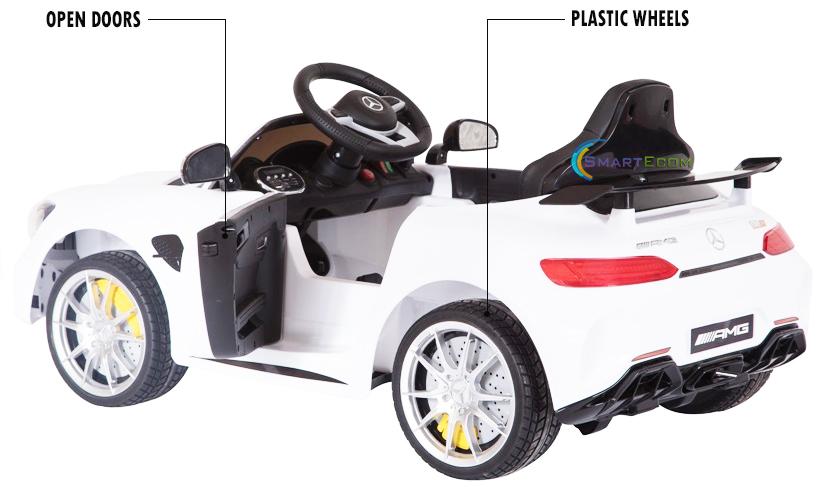Electric power 12V Mercedes GTR ride on car for Kids with Remote Control Opening doors LED lights MP3 - White