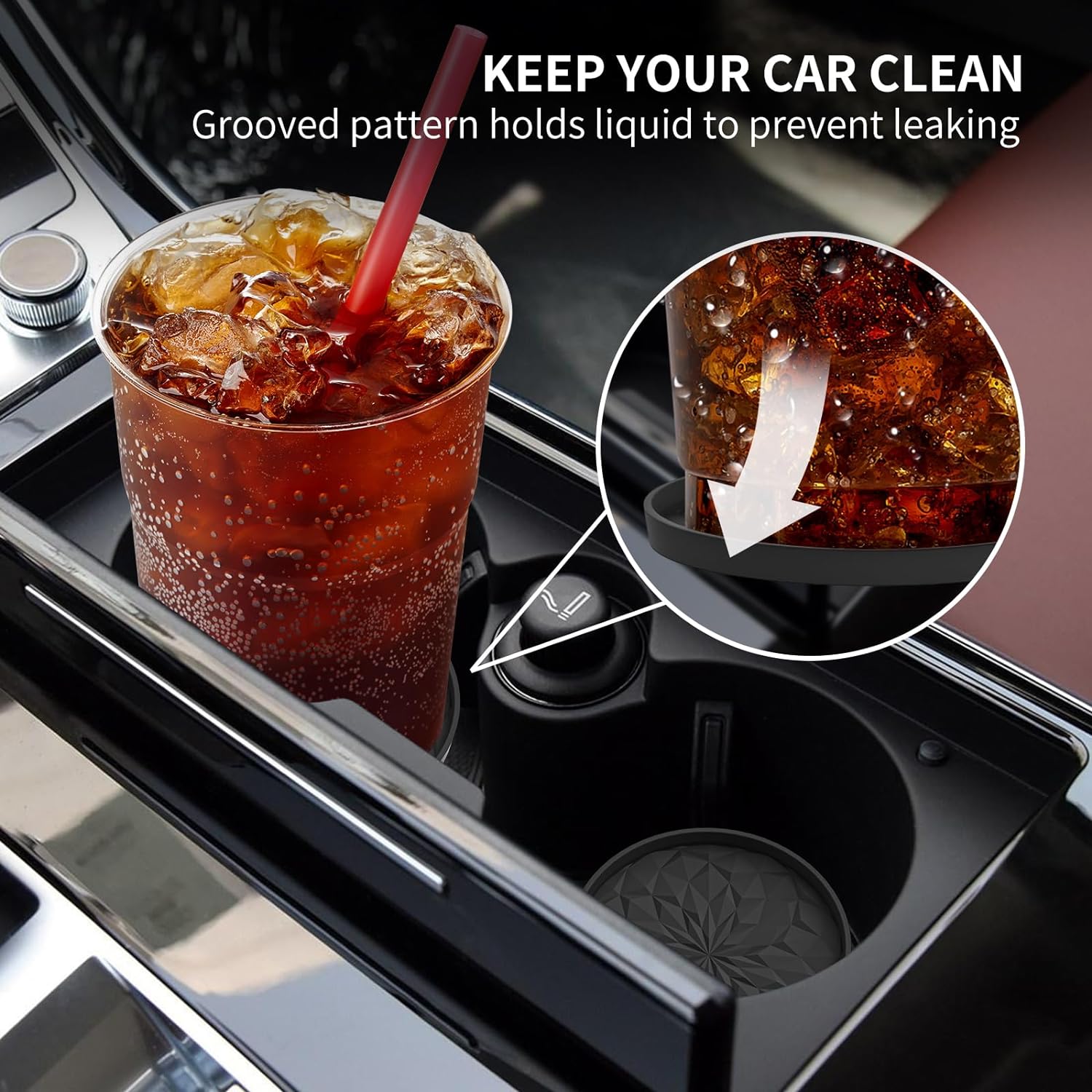 Car Cup Coaster [4 Pack] ME.FAN Silicone Car Coasters/Cup Mats - 2.75In Universal Non-Slip Recessed Car Interior Accessories - Car Cup Holder Insert Coasters Black