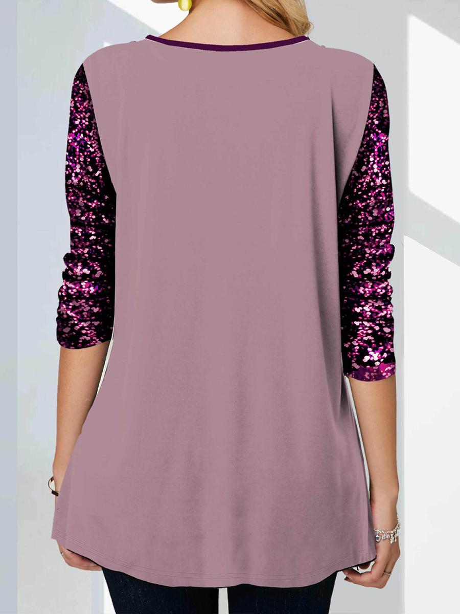 Fashion O-Neck Plant Flower Print Long-Sleeved T-Shirt