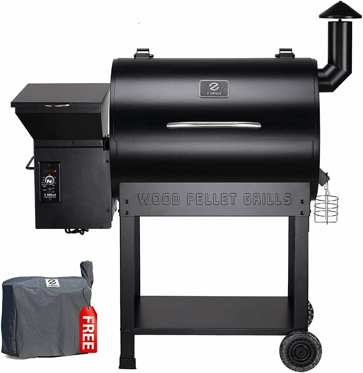 Pellet Grill BBQ Smoker Outdoor Coowith Folding Shelf & Cover
