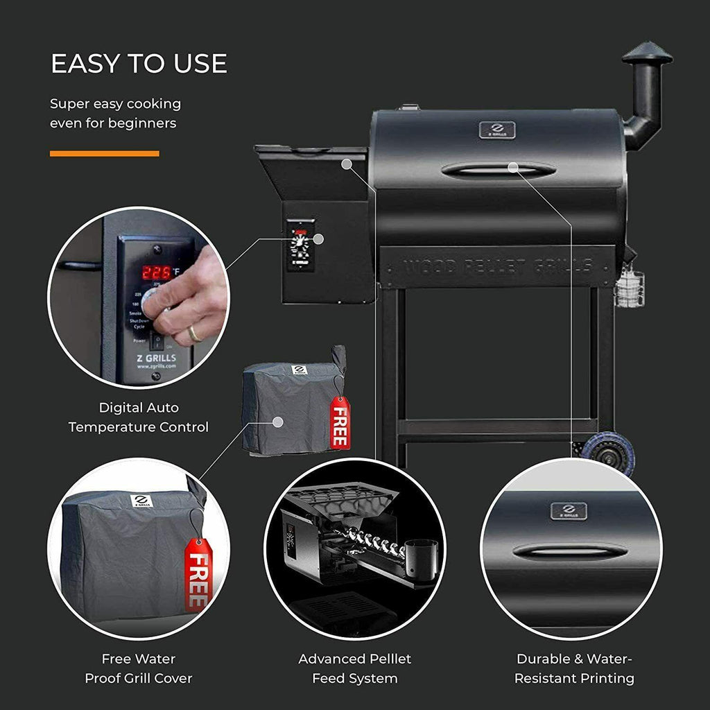 Pellet Grill BBQ Smoker Outdoor Coowith Folding Shelf & Cover