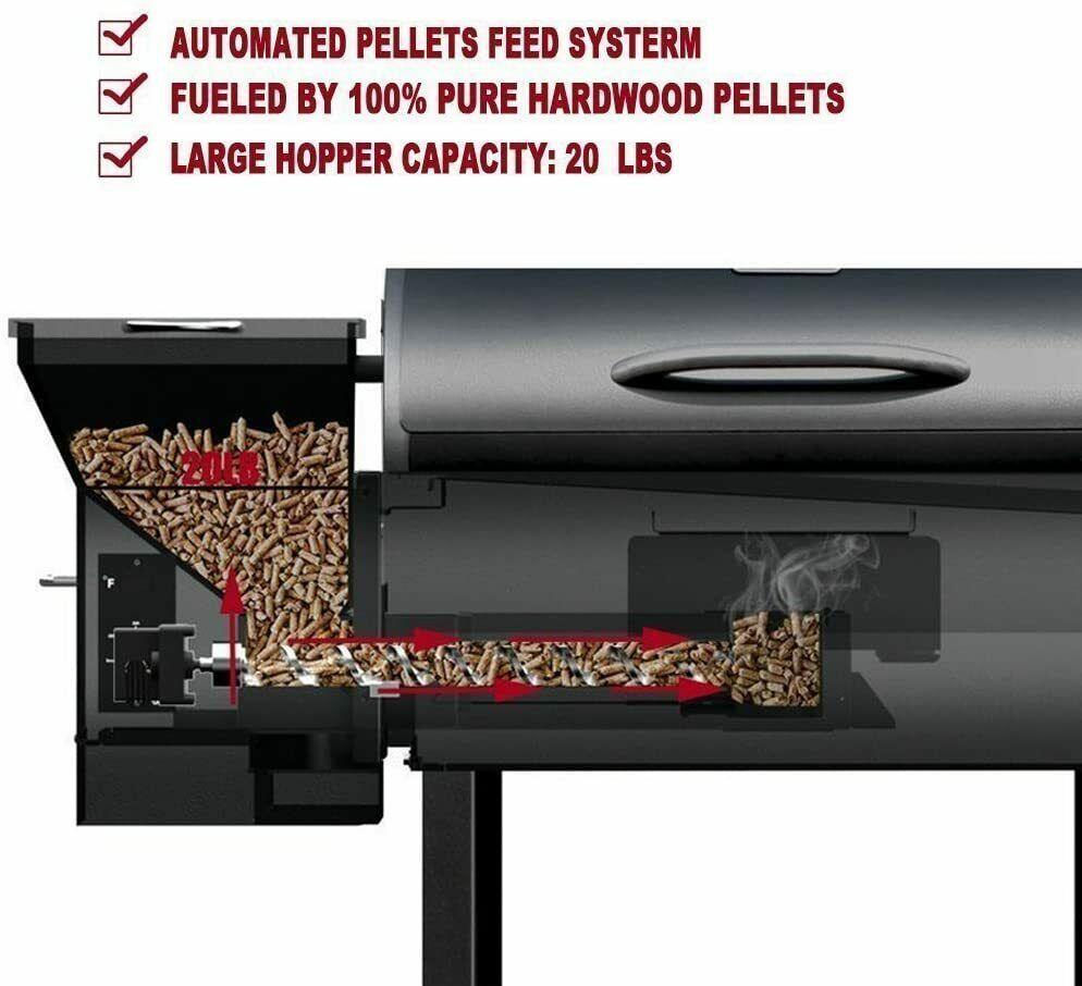 Pellet Grill BBQ Smoker Outdoor Coowith Folding Shelf & Cover
