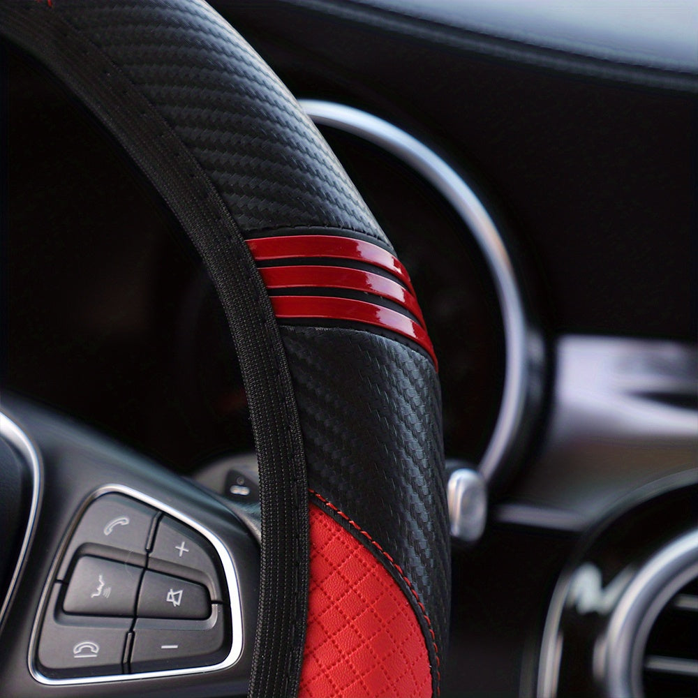 PU Leather Carbon Fiber Cute Cartoon Fashion Car Steering Wheel Cover, Fit Size 37-38CM/14.57-14.96 Inch, Car Accessories (No Inner Ring)
