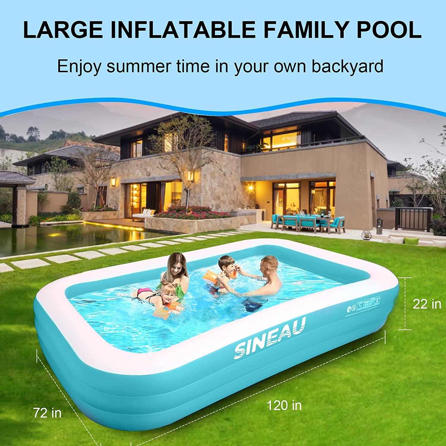 inflatable pool, sineau inflatable pool for kids and adults, 120" x 72" x 22" oversized thickened family swimming pool for kids, toddlers, adults, outdoor, garden, backyard, summer water party