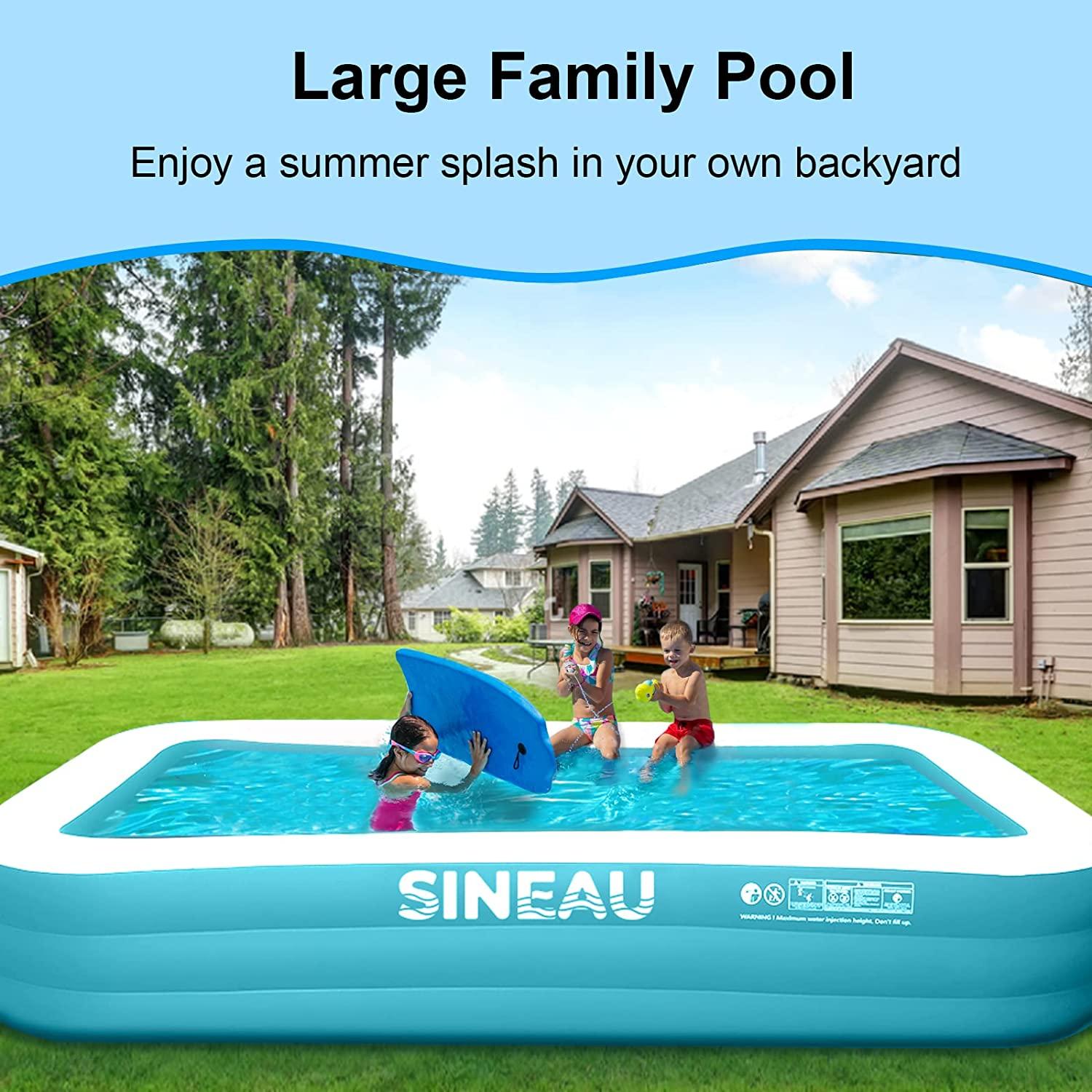 inflatable pool, sineau inflatable pool for kids and adults, 120" x 72" x 22" oversized thickened family swimming pool for kids, toddlers, adults, outdoor, garden, backyard, summer water party