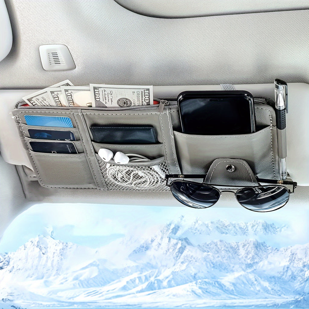 Car Sun Visor Organizer, Car Glasses Clip StoraPocket Sunglasses Holder With Zipper Pocket For Car, Truck, SUV Auto Interior Accessories