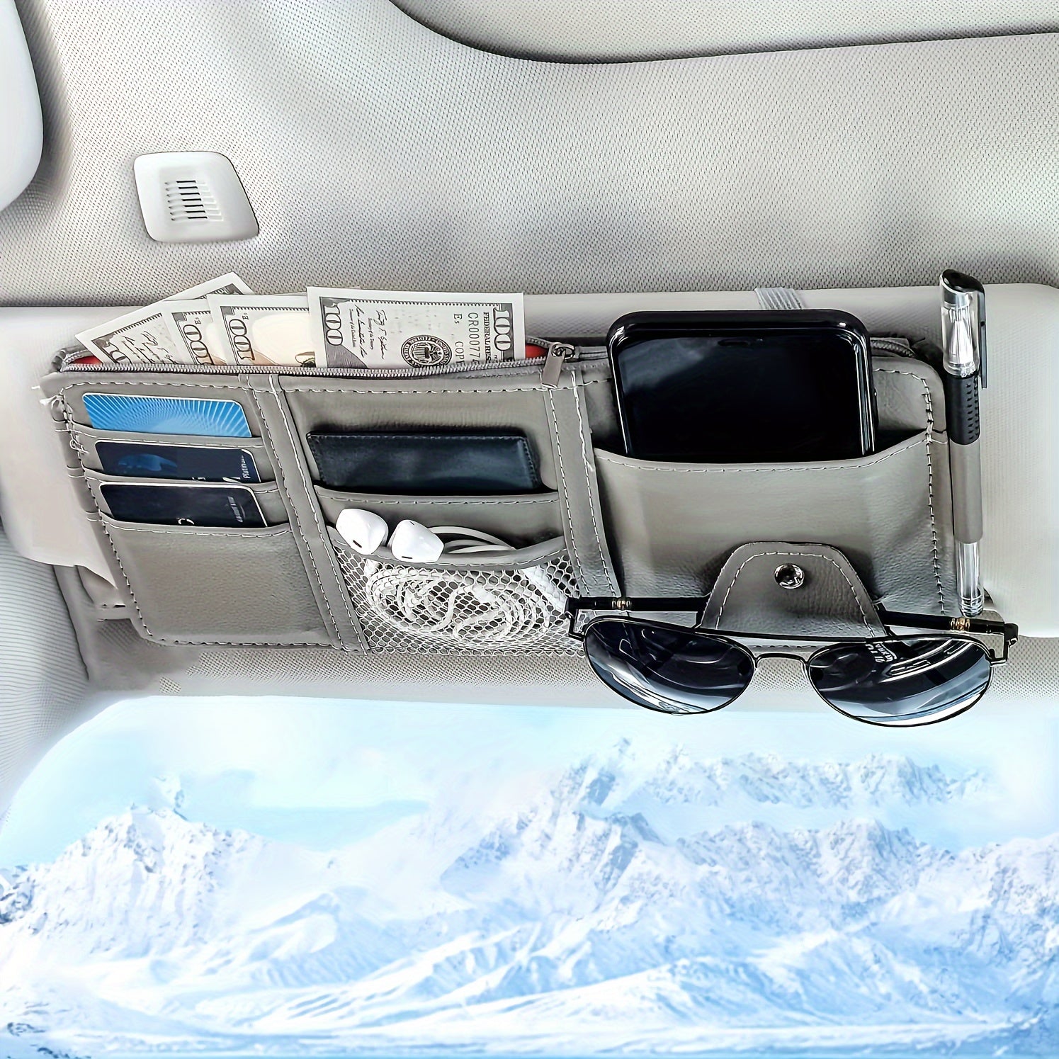 Car Sun Visor Organizer, Car Glasses Clip StoraPocket Sunglasses Holder With Zipper Pocket For Car, Truck, SUV Auto Interior Accessories