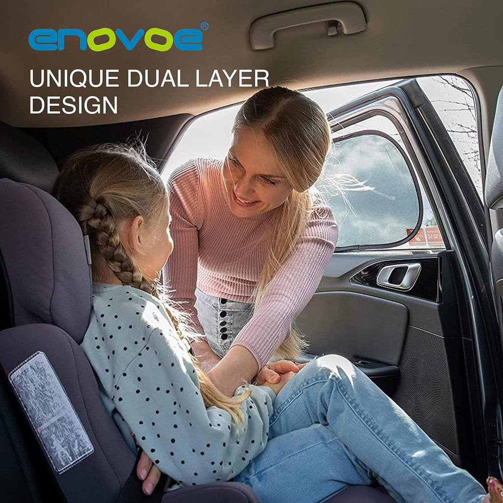 Enovoe Car Window Shade for Baby - (4 Pack) - Medium - 19" x 12" - Cling Car Sun Shade for Windows - Sun, Glare and UV Rays Protection for Your Child - Car Window Shades for Side Window