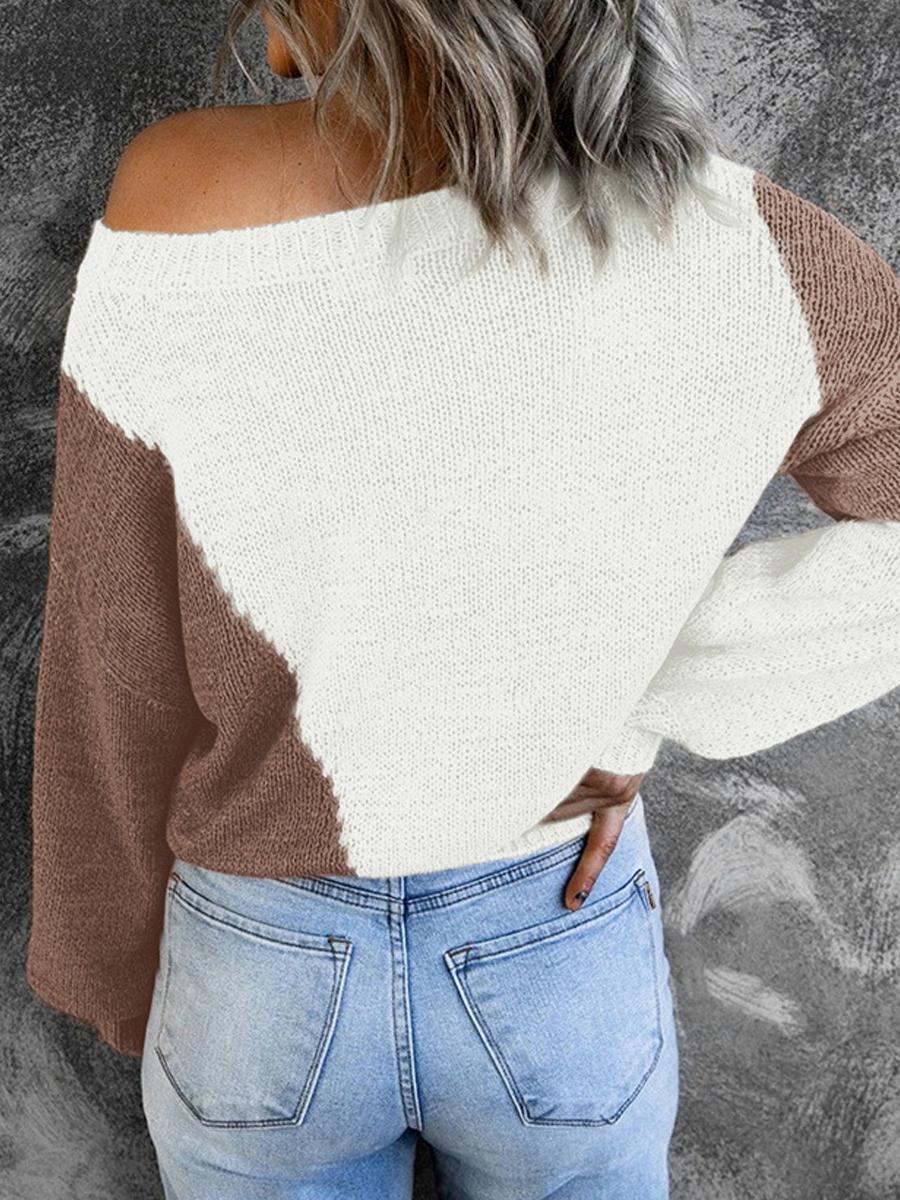 Irregular Color Crew Neck Long-Sleeve Sweater Pullover