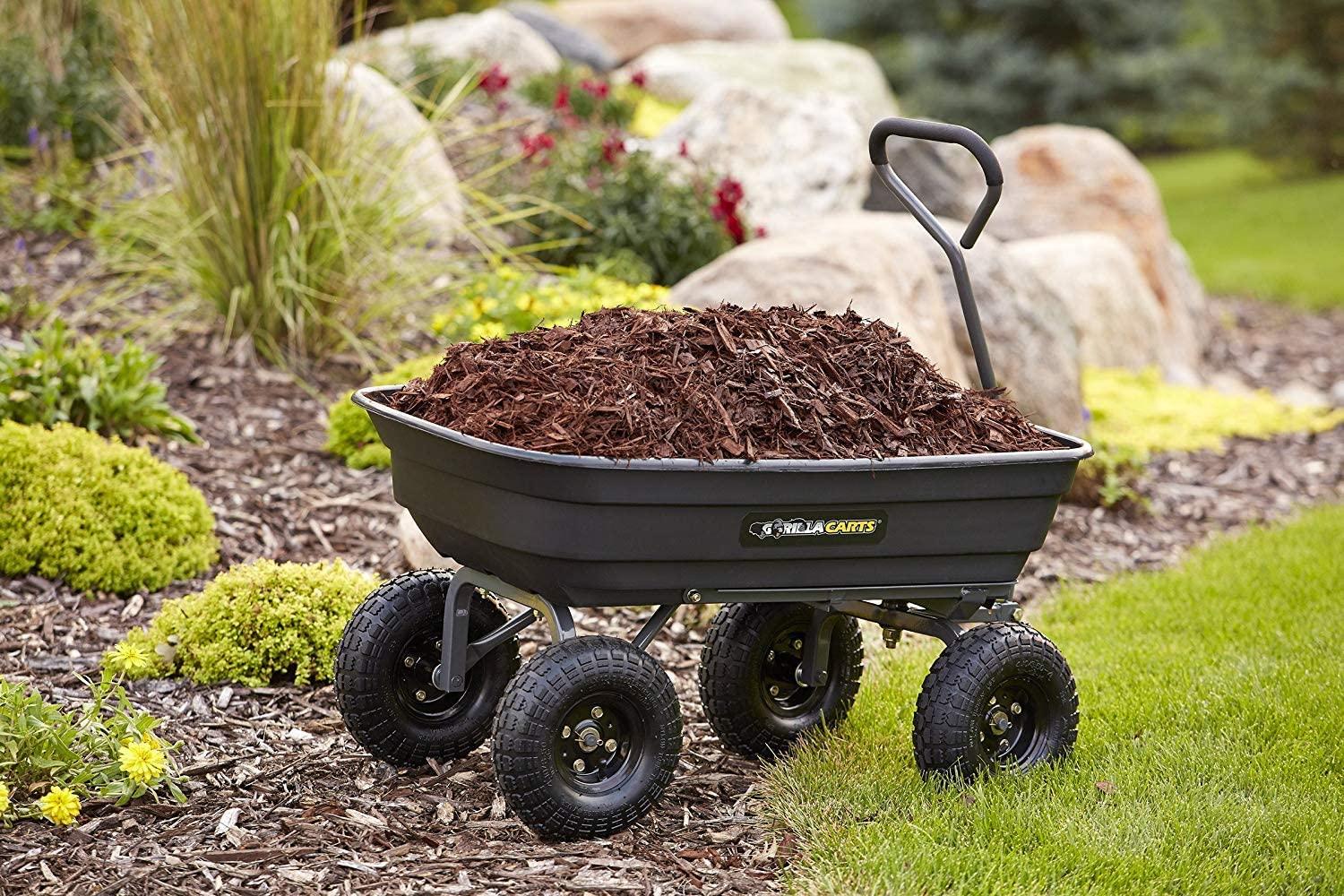 Gorilla Carts GOR4PS Poly Garden Dump Cart with Steel Frame and 10-in. Pneumatic Tires, 600-Pound Capacity, Black