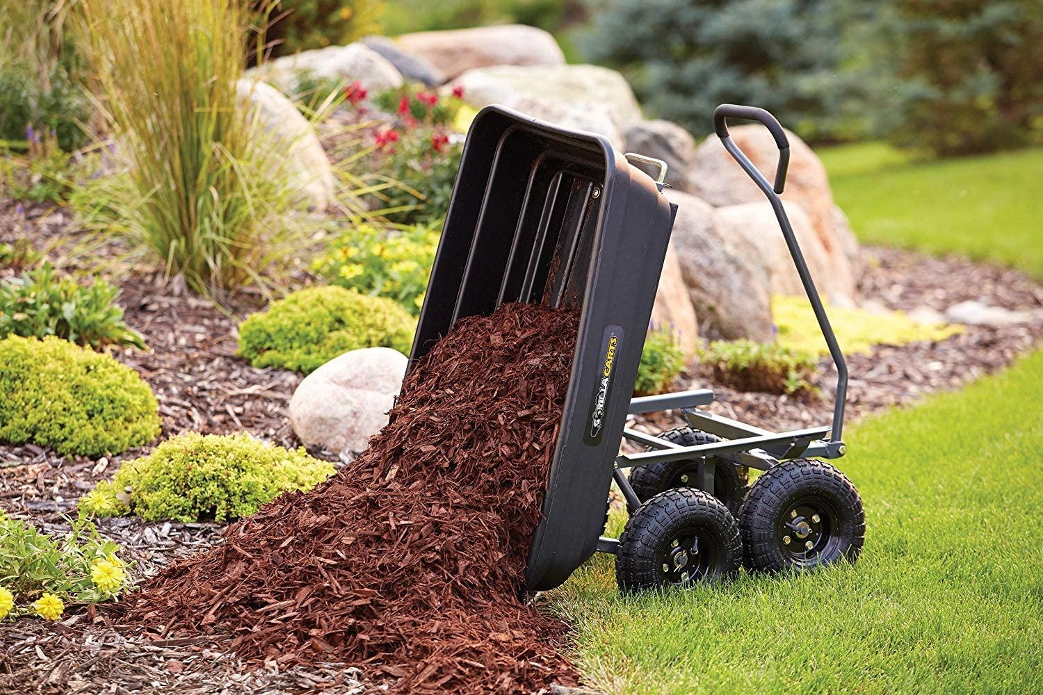 Gorilla Carts GOR4PS Poly Garden Dump Cart with Steel Frame and 10-in. Pneumatic Tires, 600-Pound Capacity, Black