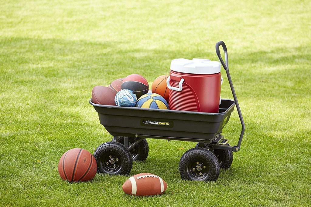 Gorilla Carts GOR4PS Poly Garden Dump Cart with Steel Frame and 10-in. Pneumatic Tires, 600-Pound Capacity, Black