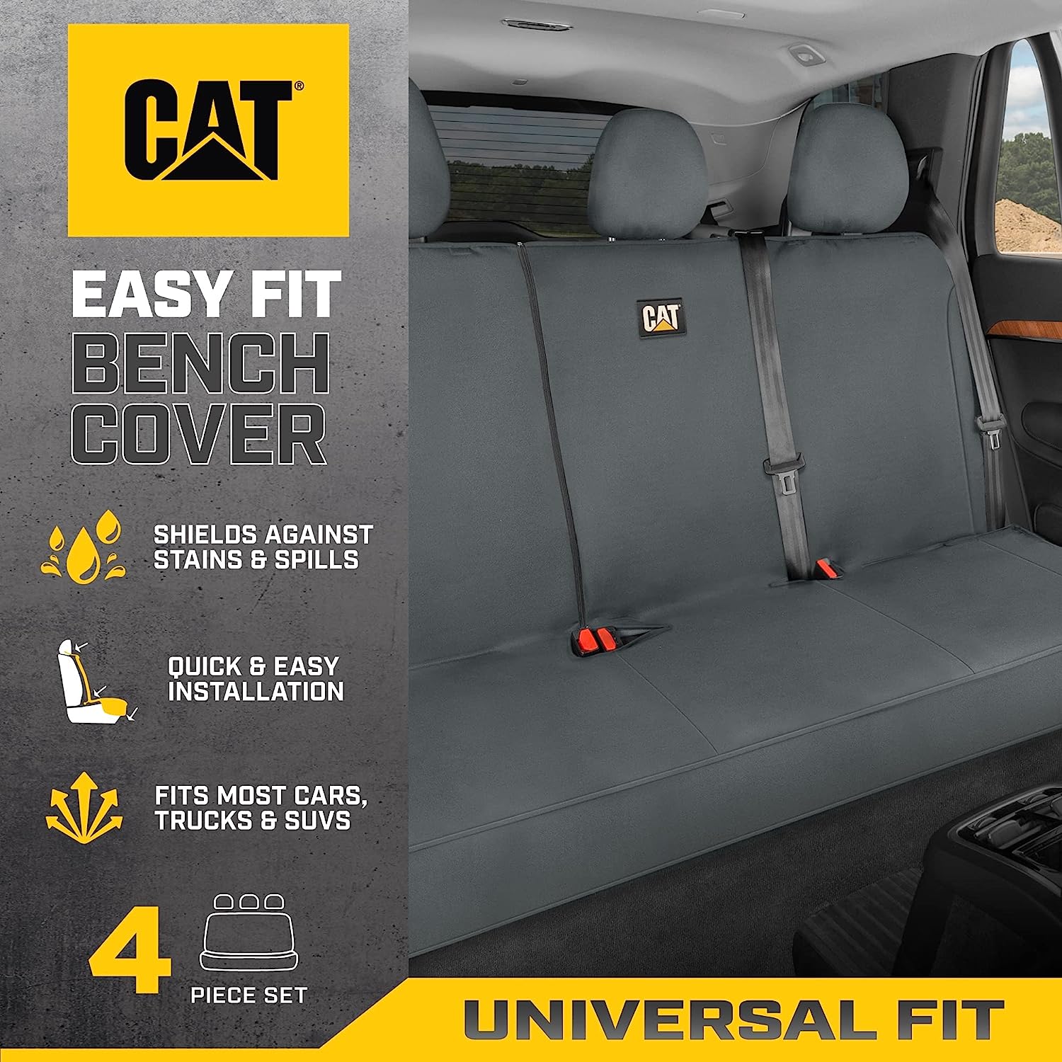 CatFlexfit Back Seat Cover for Cars Trucks SUV, Zipper Split Rear Bench Protector with Durable Canvas Material, Interior Cover in Gray