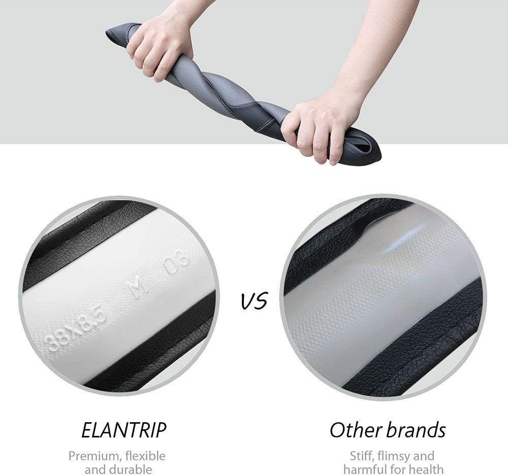 Elantrip Steering Wheel Cover Leather 14 1/2 to 15 inch Universal Padded Soft Grip Breathable for Car Truck SUV Jeep Anti Slip Blue and Black