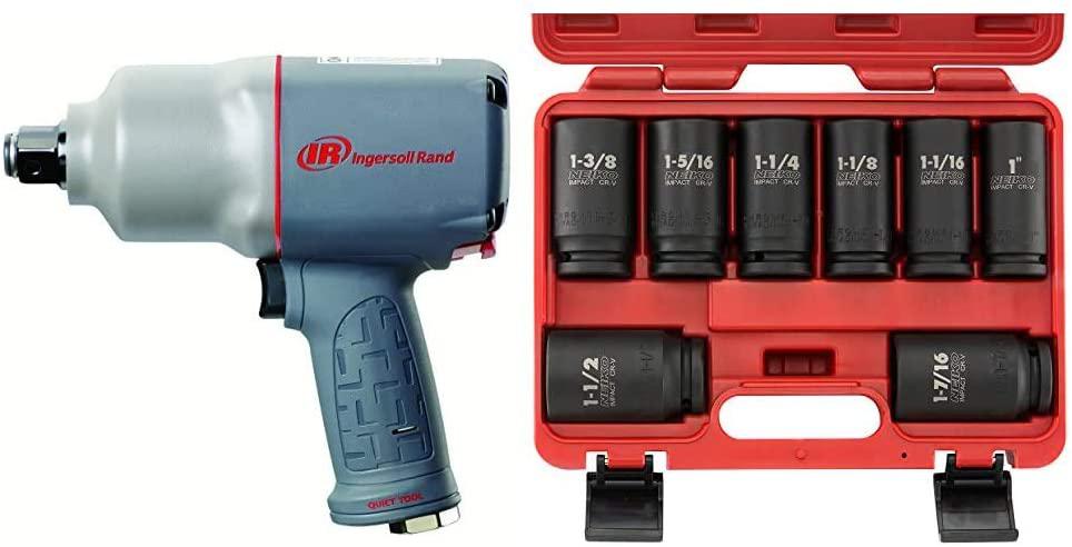 Ingersoll Rand 3/4-Inch, Quiet ImpactTool, Blue/ Silver,Standard Anvil &amp; Neiko 02461A 3/4" Drive Deep Impact Socket Set, 8 Piece | Standard SAE Sizes (1-Inch to 1-1/2-Inch) | Chrome Vanadium Steel