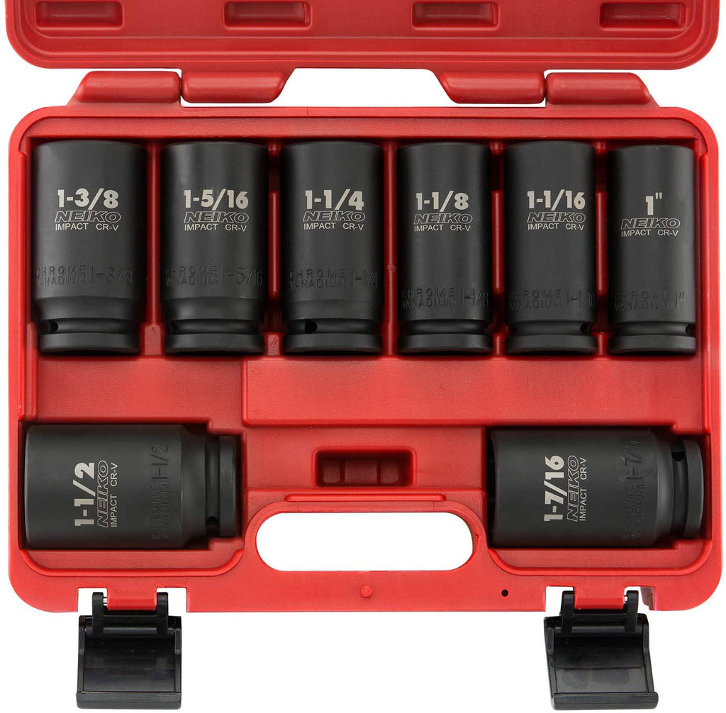 Ingersoll Rand 3/4-Inch, Quiet ImpactTool, Blue/ Silver,Standard Anvil &amp; Neiko 02461A 3/4" Drive Deep Impact Socket Set, 8 Piece | Standard SAE Sizes (1-Inch to 1-1/2-Inch) | Chrome Vanadium Steel