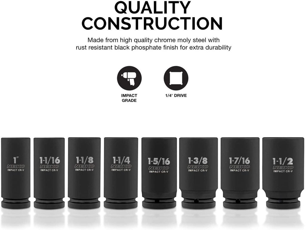 Ingersoll Rand 3/4-Inch, Quiet ImpactTool, Blue/ Silver,Standard Anvil &amp; Neiko 02461A 3/4" Drive Deep Impact Socket Set, 8 Piece | Standard SAE Sizes (1-Inch to 1-1/2-Inch) | Chrome Vanadium Steel