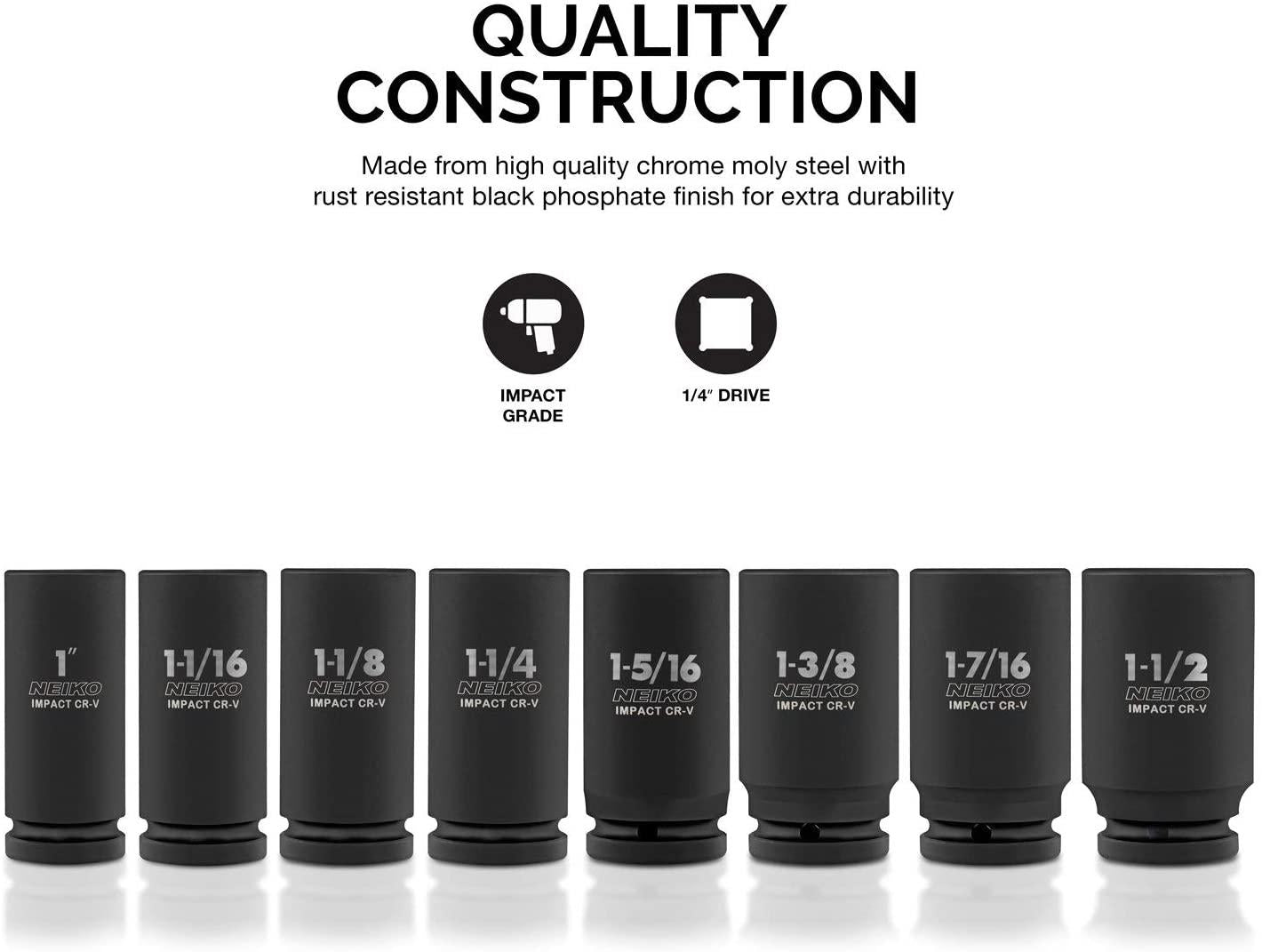 Ingersoll Rand 3/4-Inch, Quiet ImpactTool, Blue/ Silver,Standard Anvil &amp; Neiko 02461A 3/4" Drive Deep Impact Socket Set, 8 Piece | Standard SAE Sizes (1-Inch to 1-1/2-Inch) | Chrome Vanadium Steel