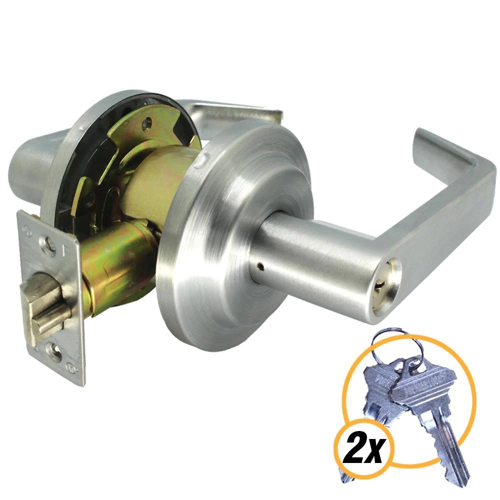 Heavy-Duty Satin Chrome Grade 2 Entry Door Lever Lock Set with 2 Keys