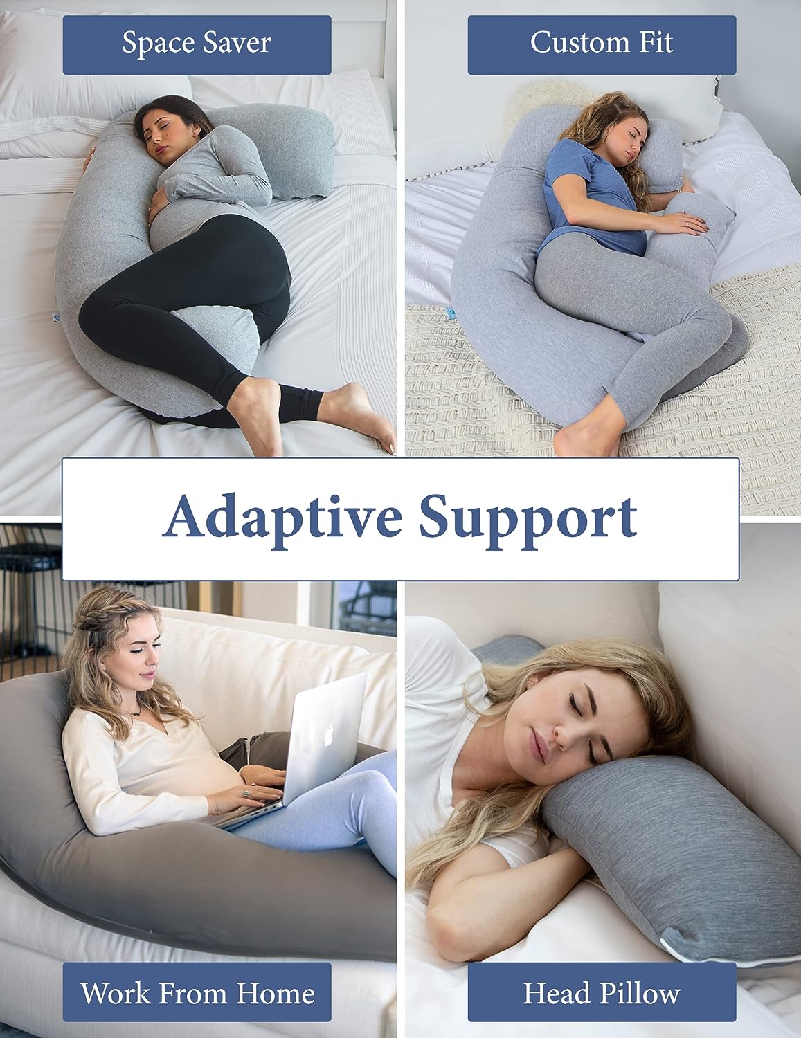 Pharmedoc Pregnancy Pillows, U-Shape Full Body Pillow – Cooling Cover Grey – Pregnancy Pillows for Sleeping – Body Pillows for Adults, Maternity Pillow and Pregnancy Must Haves