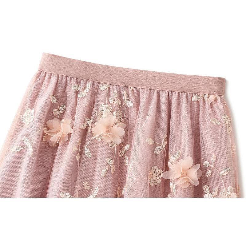 floral embroidery midi skirt