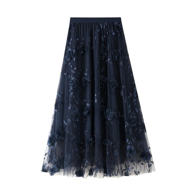 floral embroidery midi skirt