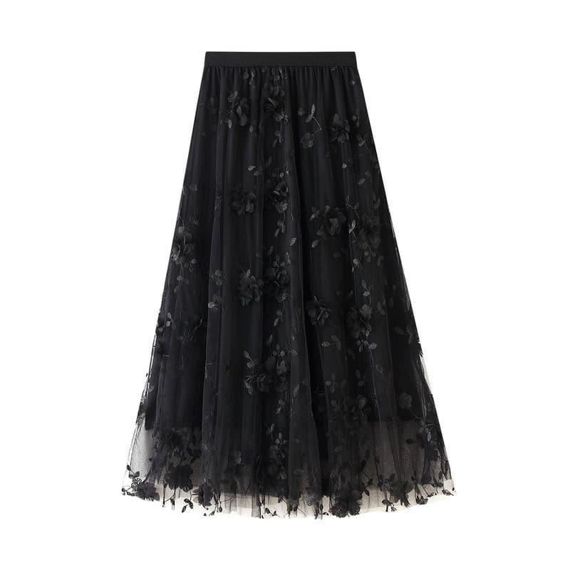 floral embroidery midi skirt