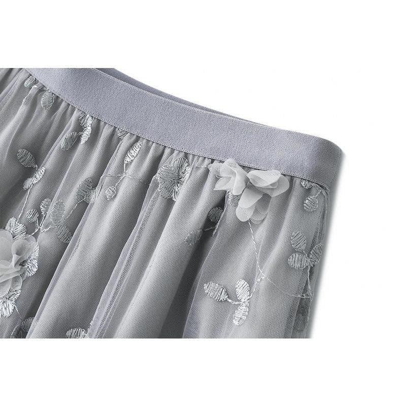 floral embroidery midi skirt