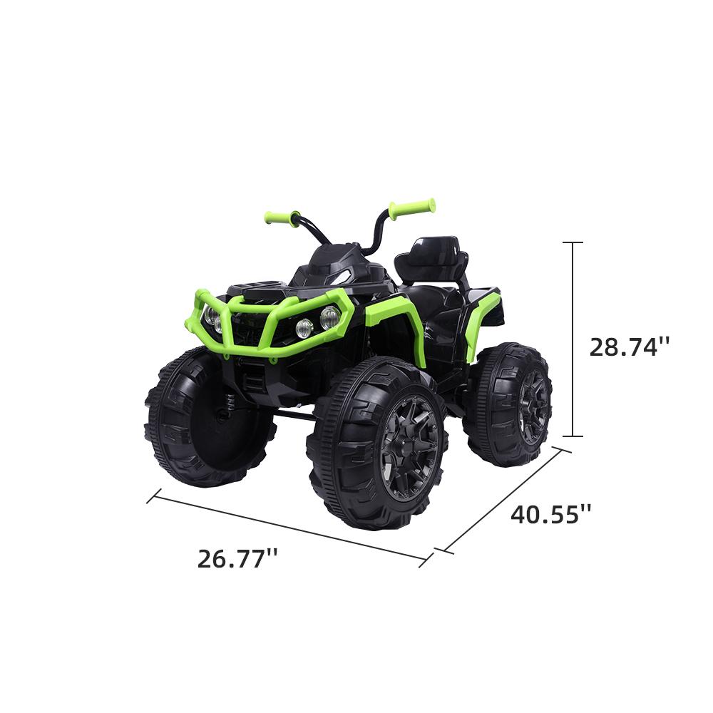 12 Volt Ride ON Toys, Battery Powered Ride ON Toys Car, 4-Wheeler ATV Ride ON Car w/ 3.7mph Max, 2 Speed, LED Lights, AUX Jack, Radio, Electric Motorcycle for Boys, 3-8 Years Old, Green, W1879