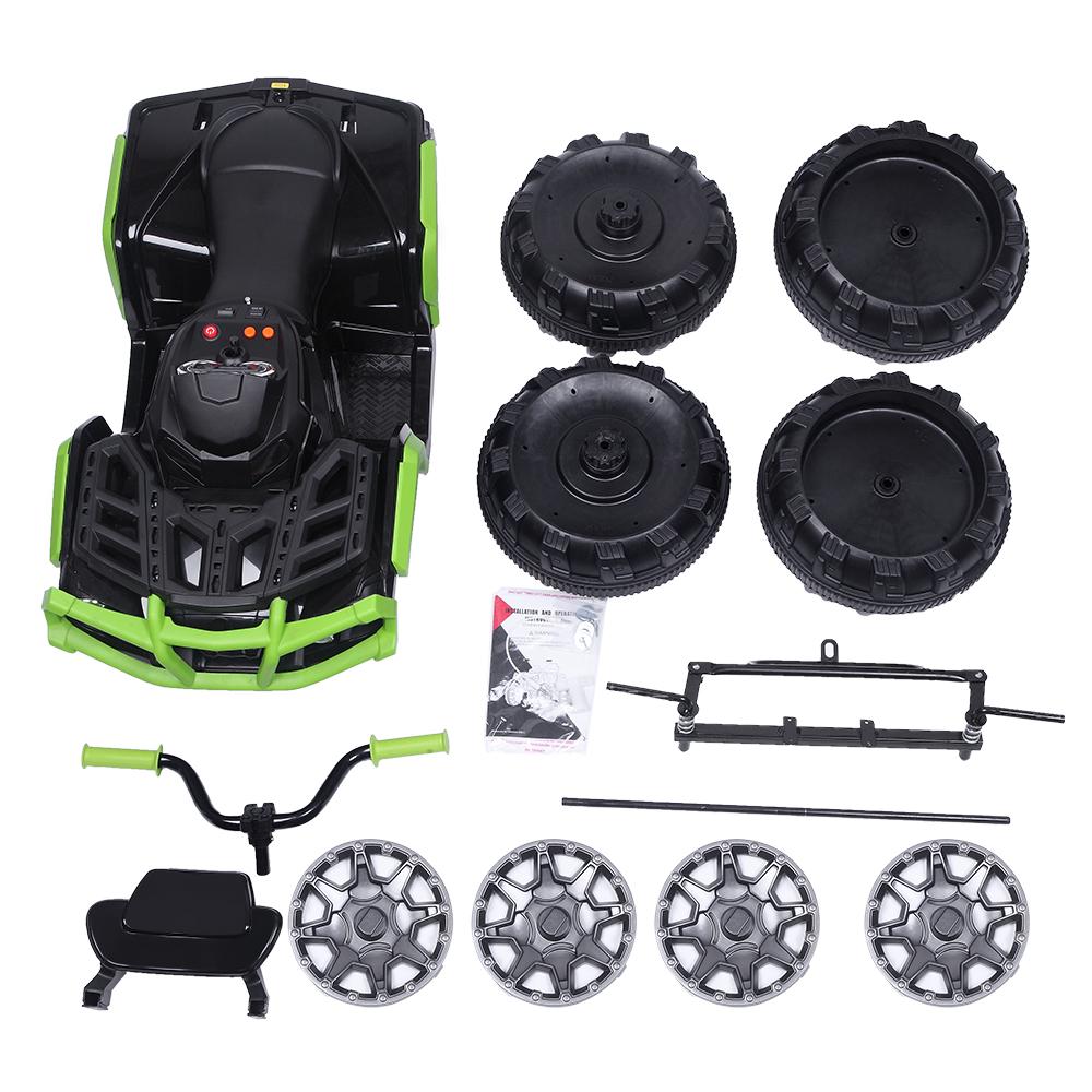 Kids Electric Ride ON Toys, Quad Ride ON Toys 12 Volt Car, 4-Wheeler ATV Ride ON Car w/ 3.7mph Max, 2 Speed, LED Lights, AUX Jack, Radio, Powered Motorcycle for Boys, 3-8 Years Old, Green, W1857