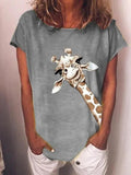 Casual Giraffe Print Short SLeeve T-shirt