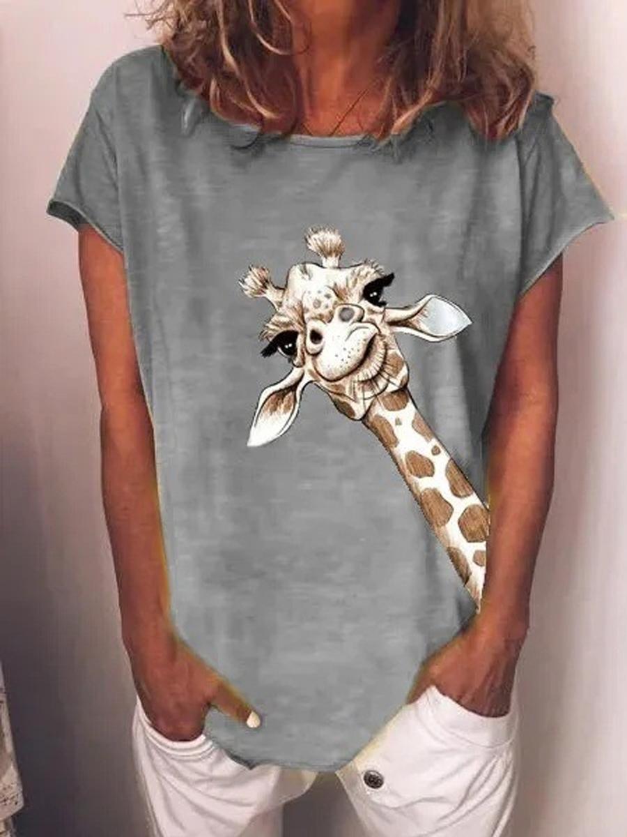 Casual Giraffe Print Short SLeeve T-shirt