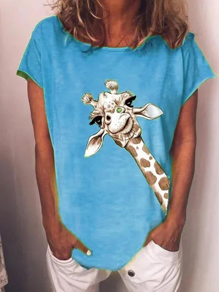 Casual Giraffe Print Short SLeeve T-shirt