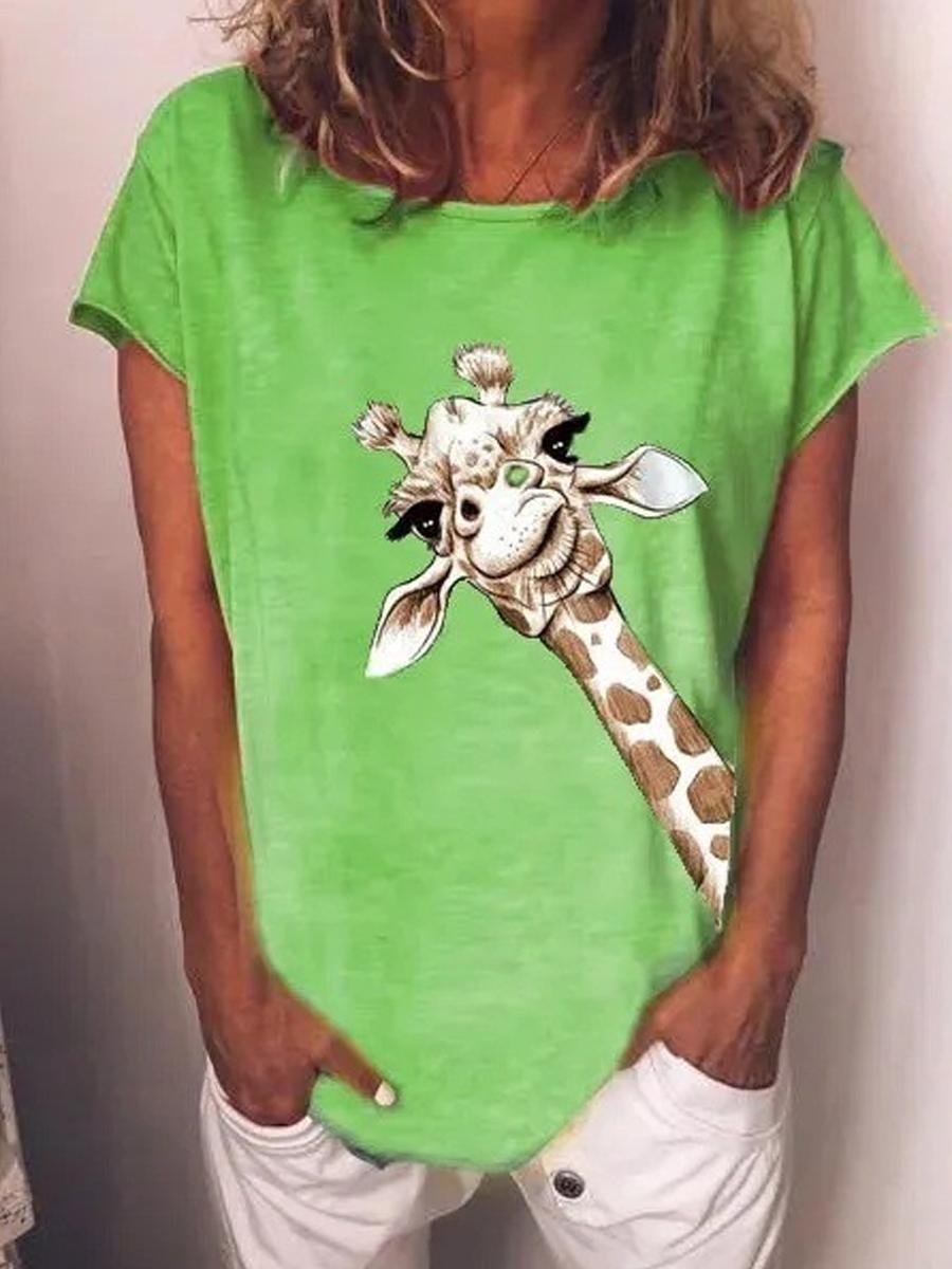 Casual Giraffe Print Short SLeeve T-shirt