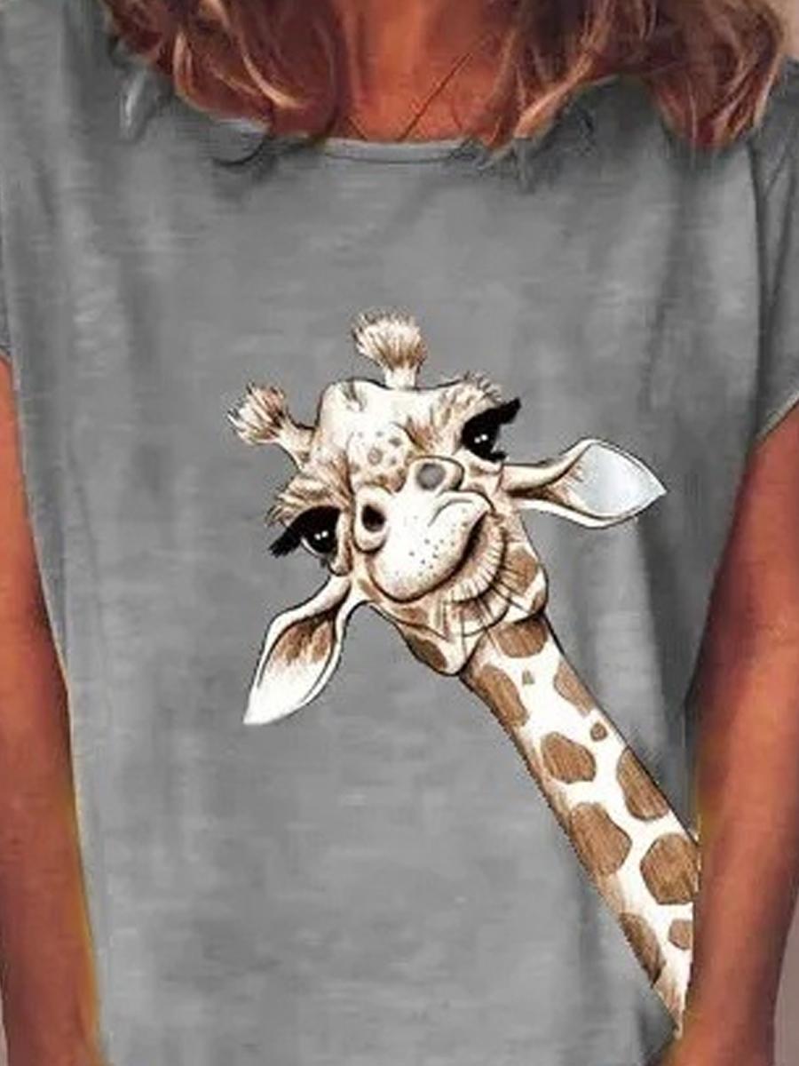 Casual Giraffe Print Short SLeeve T-shirt