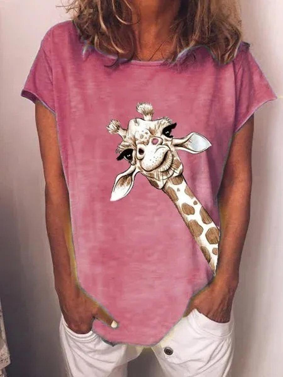 Casual Giraffe Print Short SLeeve T-shirt