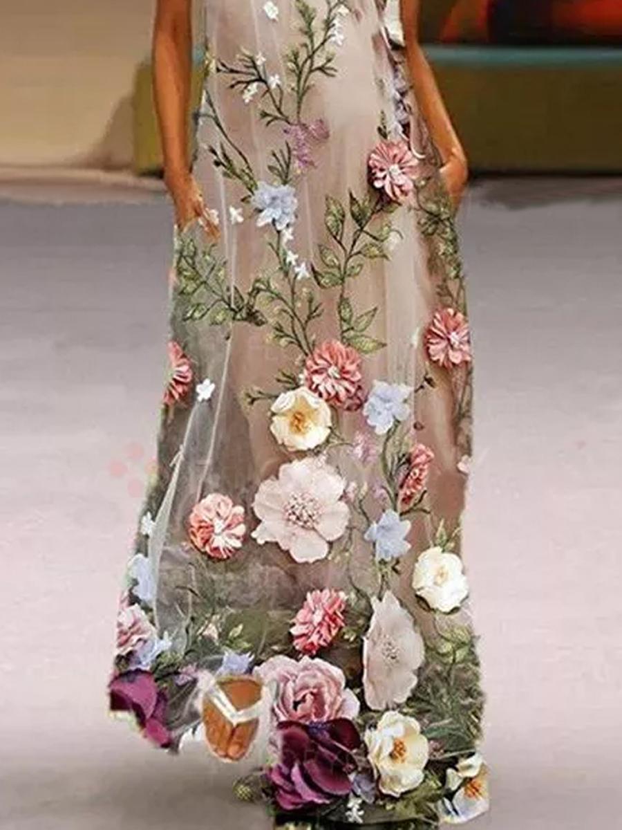 Casual Floral Print V-neck Maxi Dress Women