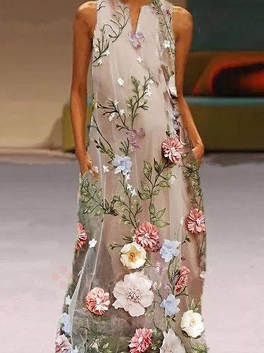 Casual Floral Print V-neck Maxi Dress Women