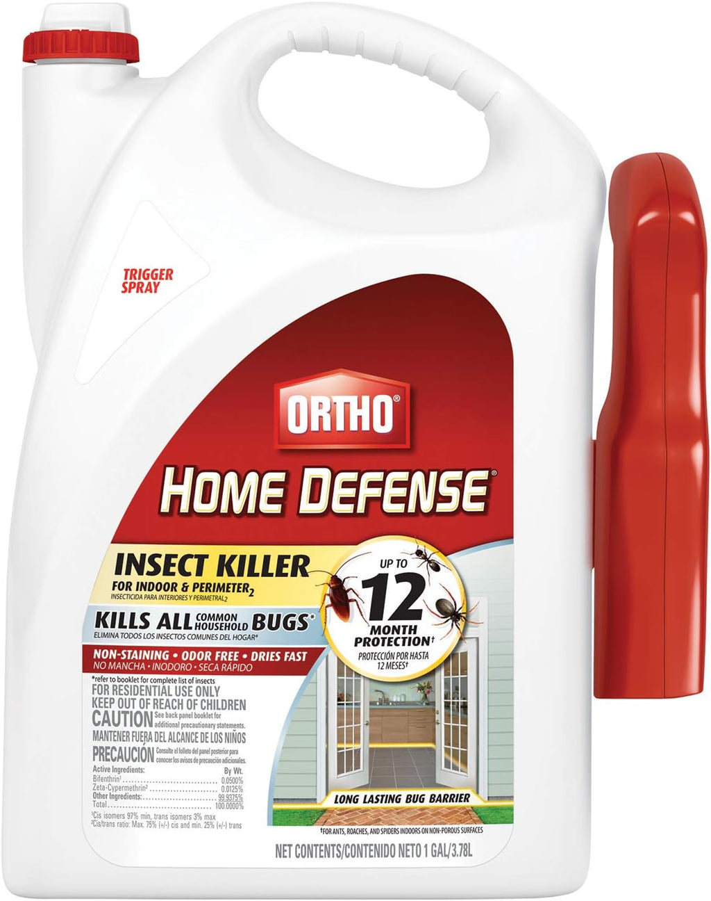 Ortho Home Defense Insect Killer for Indoor &amp; Perimeter2 Ready-To-Use - With Trigger Sprayer, Long-Lasting Control, Kills Ants, Cockroaches, Spiders, Fleas &amp; Ticks, Non-Staining, Odor Free, 1 gal.