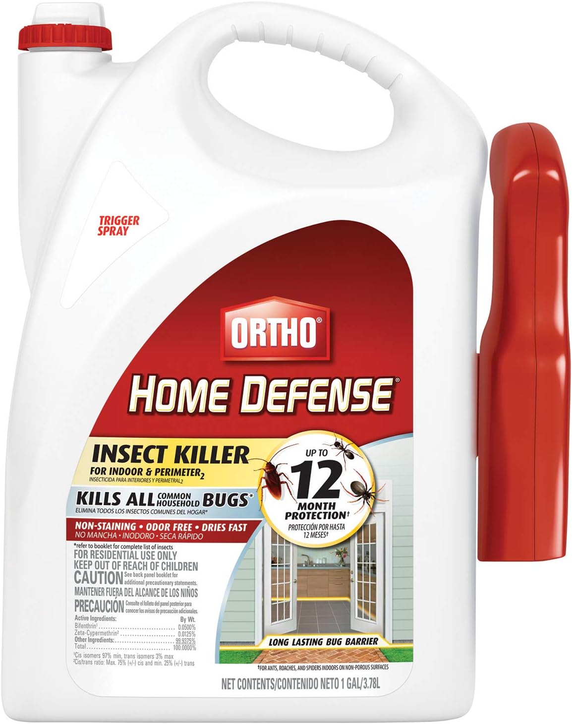 Ortho Home Defense Insect Killer for Indoor &amp; Perimeter2 Ready-To-Use - With Trigger Sprayer, Long-Lasting Control, Kills Ants, Cockroaches, Spiders, Fleas &amp; Ticks, Non-Staining, Odor Free, 1 gal.