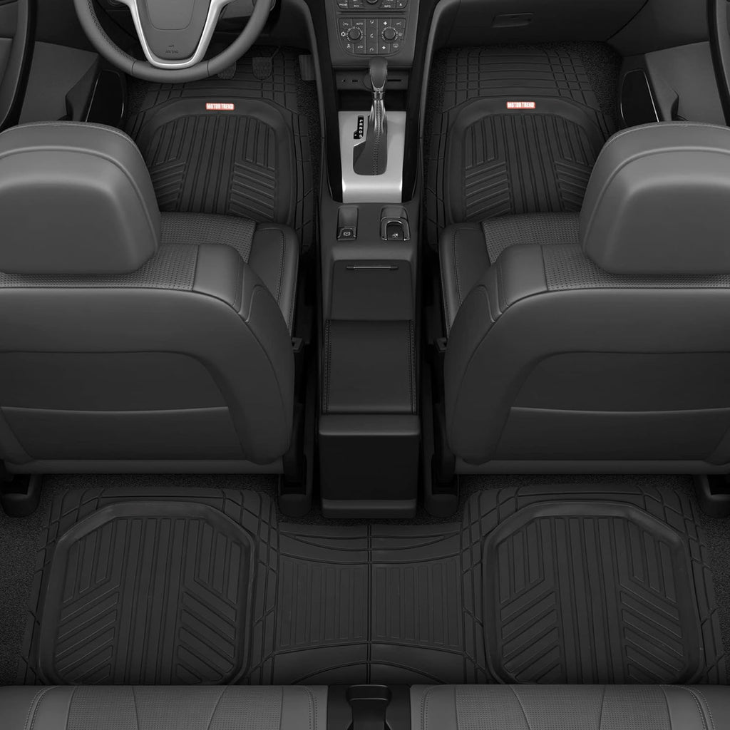 Motor Trend Premium FlexTough All-Protection Cargo Mat Liner, Black &amp; Black Deep Dish Rubber Floor Mats All-Climate All Weather Performance Plus Heavy Duty Liners Odorless (Black) (OF-933-BK)