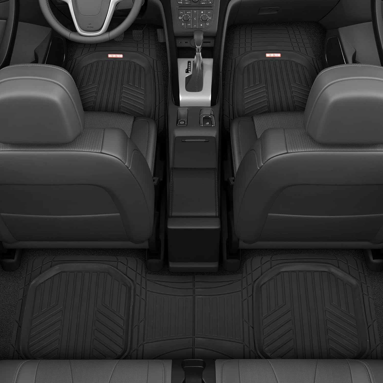 Motor Trend Premium FlexTough All-Protection Cargo Mat Liner, Black &amp; Black Deep Dish Rubber Floor Mats All-Climate All Weather Performance Plus Heavy Duty Liners Odorless (Black) (OF-933-BK)