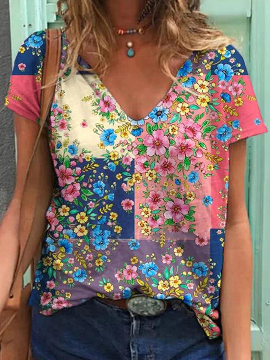 Casual Floral Printed Short Sleeve T-Shirt