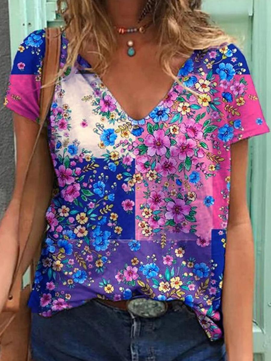 Casual Floral Printed Short Sleeve T-Shirt