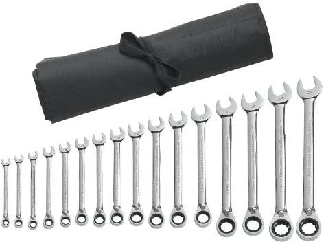 GEARWRENCH 16 Pc. 12 Pt. Reversible Ratcheting Combination Wrench Set with Tool Roll, Metric - 9602RN